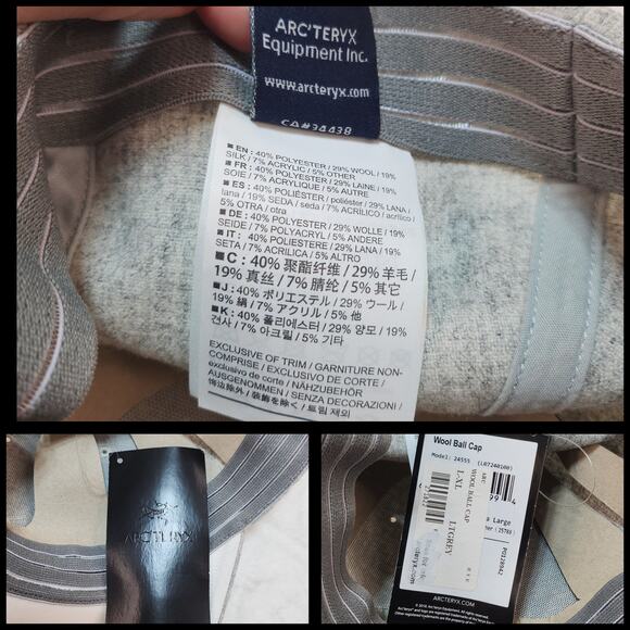Arc'teryx Hat NEW WITH TAGS Mens Large XL Wool Silk Baseball Cap Heather Gray - Picture 10 of 10